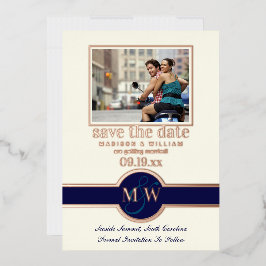 Luxe Monogram foto bespaart de datum waarop het ma Folie Uitnodiging