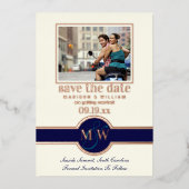 Luxe Monogram foto bespaart de datum waarop het ma Folie Uitnodiging (Voorkant)