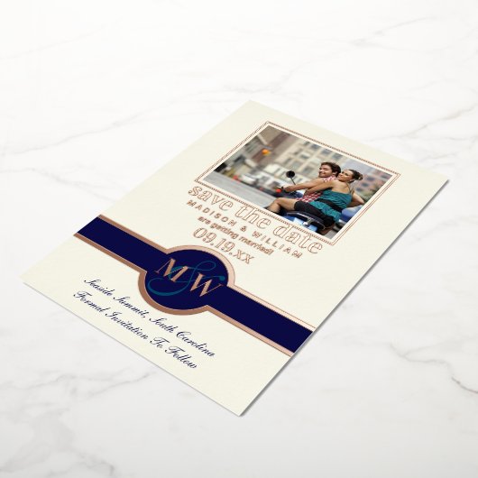 Luxe Monogram foto bespaart de datum waarop het ma Folie Uitnodiging (Gedraaid)