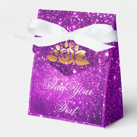 Luxe Monogram Gemiddelde Paarse Gouden Glitters Bedankdoosjes (Voorkant Zijde)