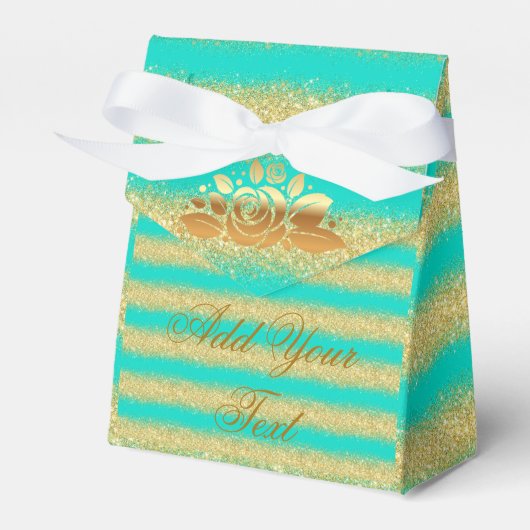 Luxe Monogram Gemiddelde Turkoois Goud Glitter Bedankdoosjes (Voorkant Zijde)