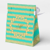 Luxe Monogram Gemiddelde Turkoois Goud Glitter Bedankdoosjes (Achterkant)
