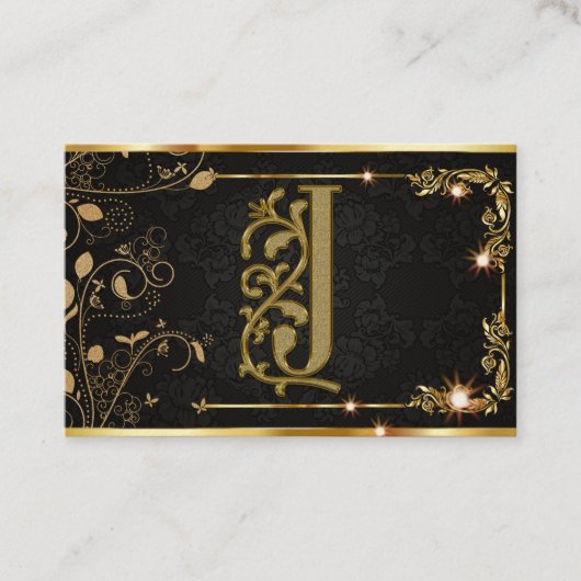 Luxe monogram Gold Black Sparkle Visitekaartje (Voorkant)