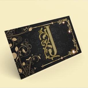 Luxe monogram Gold Black Sparkle Visitekaartje