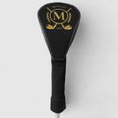 Luxe Monogram Gold op Black Golf Club Head Hoesje Golfheadcover (Voorkant)