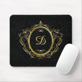 Luxe Monogram Goud Lijst zwart damast Muismat (Met muis)