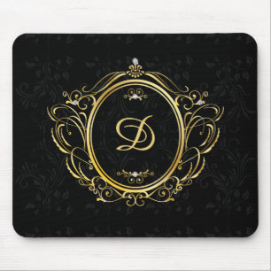 Luxe Monogram Goud Lijst zwart damast Muismat