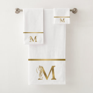 Luxe monogram gouden letter M op blauw Bad Handdoek