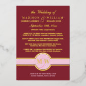 Luxe Monogram Huwelijksprogramma Bordeaux Goud Folie Uitnodiging (Voorkant)