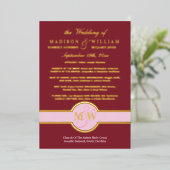 Luxe Monogram Huwelijksprogramma Bordeaux Goud Folie Uitnodiging (Staand Voorkant)