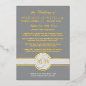 Luxe Monogram Huwelijksprogramma Grijs en Goud Folie Uitnodiging (Voorkant)