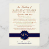 Luxe Monogram Huwelijksprogramma Navy Roze Goud Folie Uitnodiging (Voorkant)