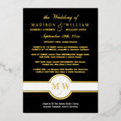 Luxe Monogram Huwelijksprogramma Zwart en Goud Folie Uitnodiging (Voorkant)