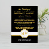 Luxe Monogram Huwelijksprogramma Zwart en Goud Folie Uitnodiging (Staand Voorkant)