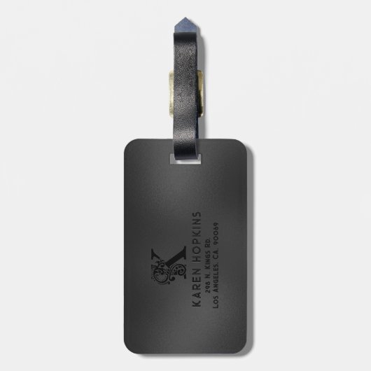 Luxe Monogram K op Dark Grey Bagagelabel (Achterkant verticaal)