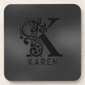 Luxe Monogram K op Dark Grey Bier Onderzetter (Voorkant)