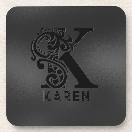 Luxe Monogram K op Dark Grey Bier Onderzetter (Voorkant)