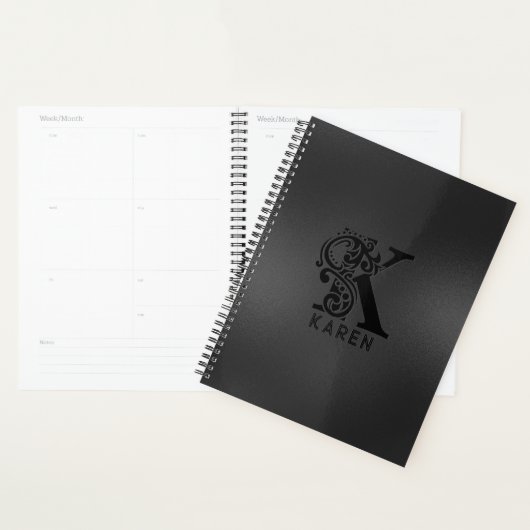 Luxe Monogram K op Dark Grey Planner (Display)