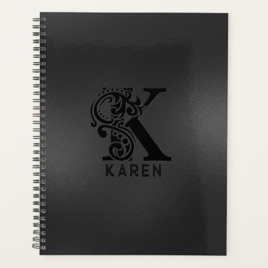 Luxe Monogram K op Dark Grey Planner (Voorkant)