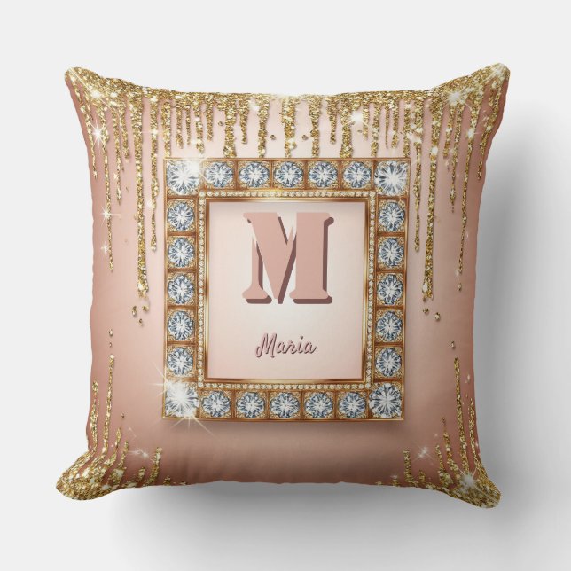 Luxe monogram letter met eigen naam kussen (Voorkant)