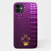 Luxe monogram levendige Paarse nep krokodil Case-Mate iPhone Case (Achterkant)