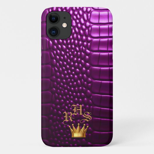 Luxe monogram levendige Paarse nep krokodil Case-Mate iPhone Case (Achterkant)