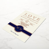 Luxe Monogram LOVE Engagement Party Navy Roos Gold Folie Uitnodiging (Gedraaid)