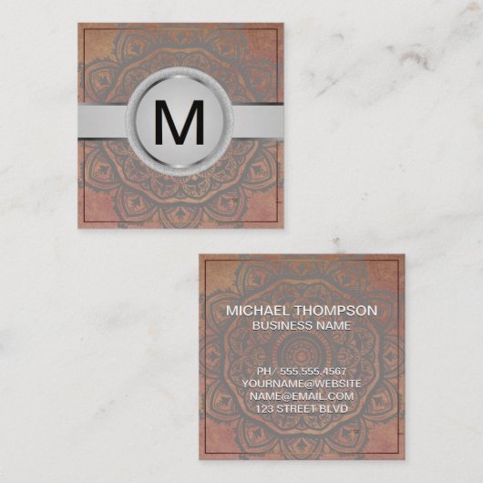 Luxe Monogram | Mandala Pattern Vierkante Visitekaartje (Voorkant / Achterkant)