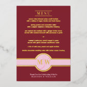 Luxe Monogram Modern Elegant Menu Burgundy Gold Folie Uitnodiging (Voorkant)