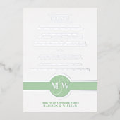 Luxe Monogram Modern Elegant Menu Green Silver Folie Uitnodiging (Voorkant)