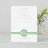 Luxe Monogram Modern Elegant Menu Green Silver Folie Uitnodiging (Staand Voorkant)