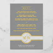 Luxe monogram modern elegant menu grijs en goud folie uitnodiging (Voorkant)