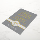 Luxe monogram modern elegant menu grijs en goud folie uitnodiging (Gedraaid)