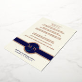 Luxe Monogram Modern Elegant Menu Navy Roos Gold Folie Uitnodiging (Gedraaid)