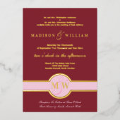 Luxe Monogram Modern Wedding Burgundy Gold Folie Uitnodiging (Voorkant)