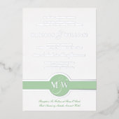 Luxe Monogram Modern Wedding Green Silver Foil Folie Uitnodiging (Voorkant)