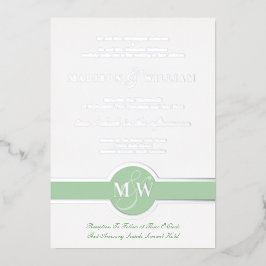 Luxe Monogram Modern Wedding Green Silver Foil Folie Uitnodiging