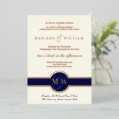 Luxe Monogram Modern Wedding Navy Roos Gold Folie Uitnodiging (Staand Voorkant)