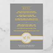Luxe Monogram Moderne Elegante Menu Grijs en Goud Folie Uitnodiging (Voorkant)