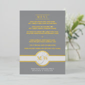 Luxe Monogram Moderne Elegante Menu Grijs en Goud Folie Uitnodiging (Staand Voorkant)