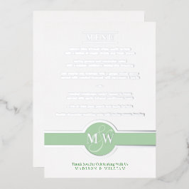Luxe Monogram Moderne Elegante Menu Groen Zilver Folie Uitnodiging
