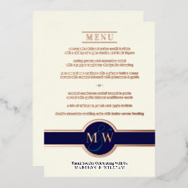 Luxe Monogram Moderne Elegante Menu Navy Roze Goud Folie Uitnodiging