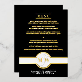 Luxe Monogram Moderne Elegante Menu Zwart en Goud Folie Uitnodiging