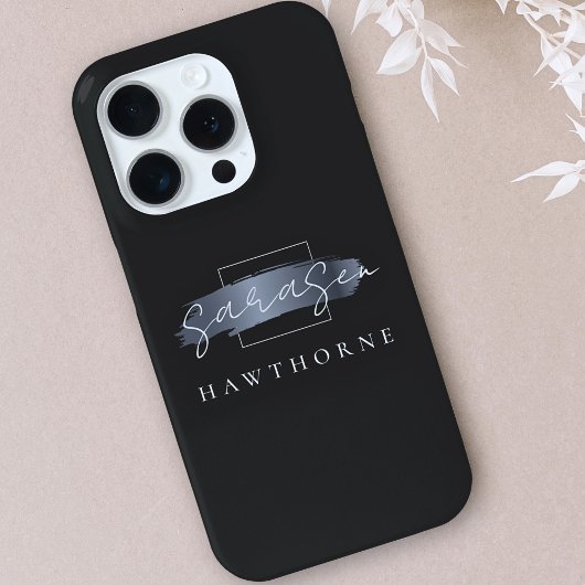 Luxe Monogram Moderne Minimale Zwarte Penseelstree Case-Mate iPhone Case