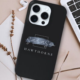 Luxe Monogram Moderne Minimale Zwarte Penseelstree iPhone 15 Pro Case