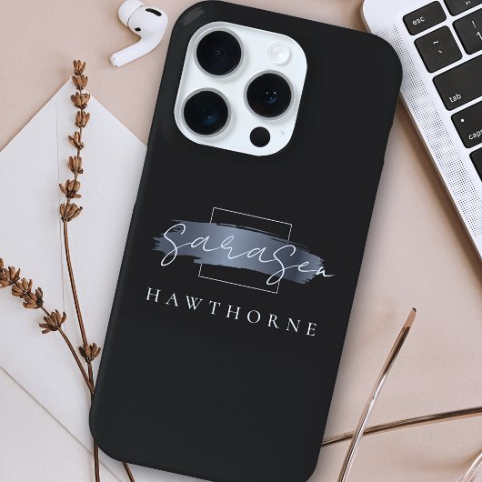Luxe Monogram Moderne Minimale Zwarte Penseelstree Case-Mate iPhone Case