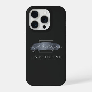 Luxe Monogram Moderne Minimale Zwarte Penseelstree iPhone 15 Pro Case