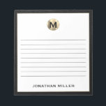 Luxe Monogram Notitieblok<br><div class="desc">Houd uw notities georganiseerd en stijlvol met dit gepersonaliseerde notitieblok met een gestroomlijnd zwart-wit en gouden initiaal monogram. Met overvloed van beklede pagina's, is dit notitieblok perfect voor het aansluiten van ideeën, het nemen van nota's, of het maken aan-doen lijsten. De klassieke bloktypografie en de zwarte lederen trim geven het...</div>