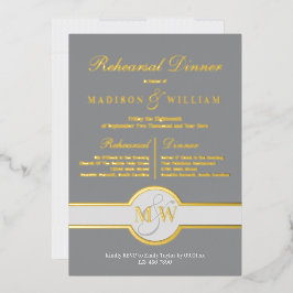 Luxe Monogram Oefendiner Gray En Goud Folie Uitnodiging