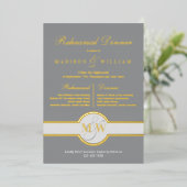 Luxe Monogram Oefendiner Gray En Goud Folie Uitnodiging (Staand Voorkant)
